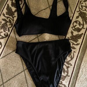 Forever 21 Black Ribbed Bikini Set